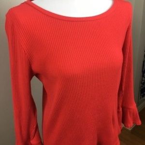 NWT J.CREW Belvedere Red Ribbed Bell-Sleeve Top L